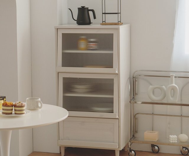 WOORI 木製 3 ドアキッチン収納キャビネット - ショップ PEACHYLIFE