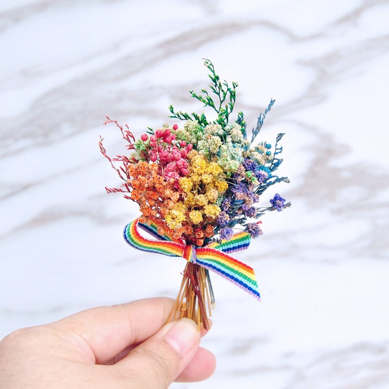 乾燥胸花-六色彩虹滿天星 LGBT 新郎伴郎招待客製胸花 聖誕禮物 - 胸針 - 植物．花 多色