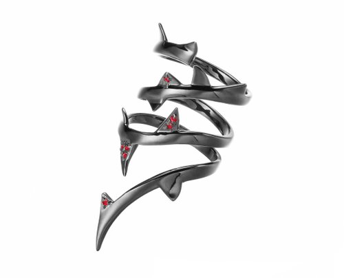 Majade Jewelry Design 純銀玫瑰大戒指 荊棘925銀飾 硫化黑戒指 紅寶石銀戒 質感長戒指