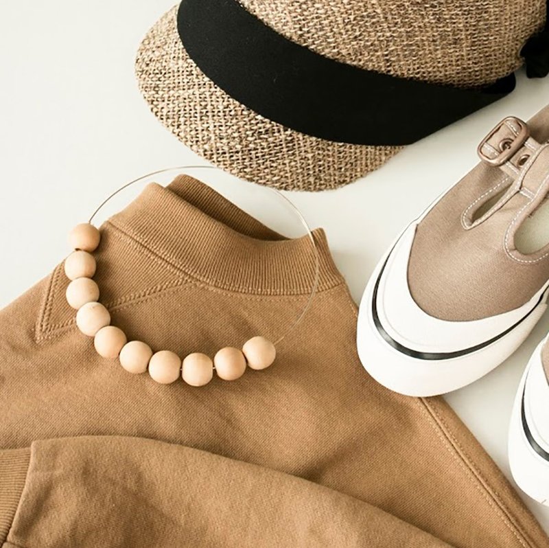 ウッドビーズ　ネックレス - ネックレス - 木製 カーキ