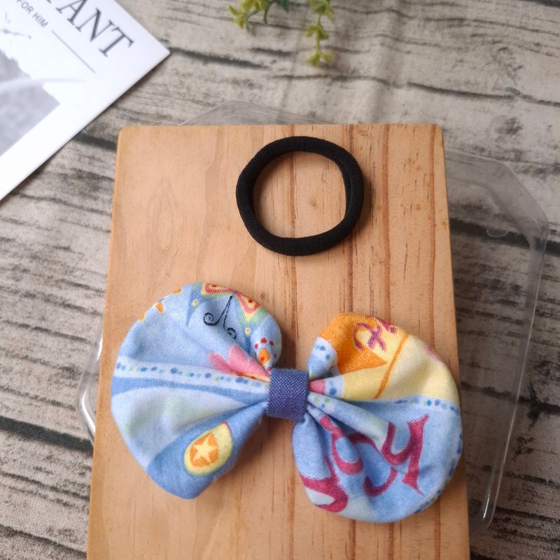 Bow hair tie - pink round sunshine blue - เครื่องประดับผม - ผ้าฝ้าย/ผ้าลินิน 