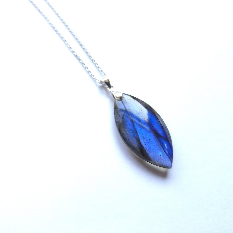 Labradorite Deep Blue Silver Necklace - สร้อยคอ - หิน สีน้ำเงิน