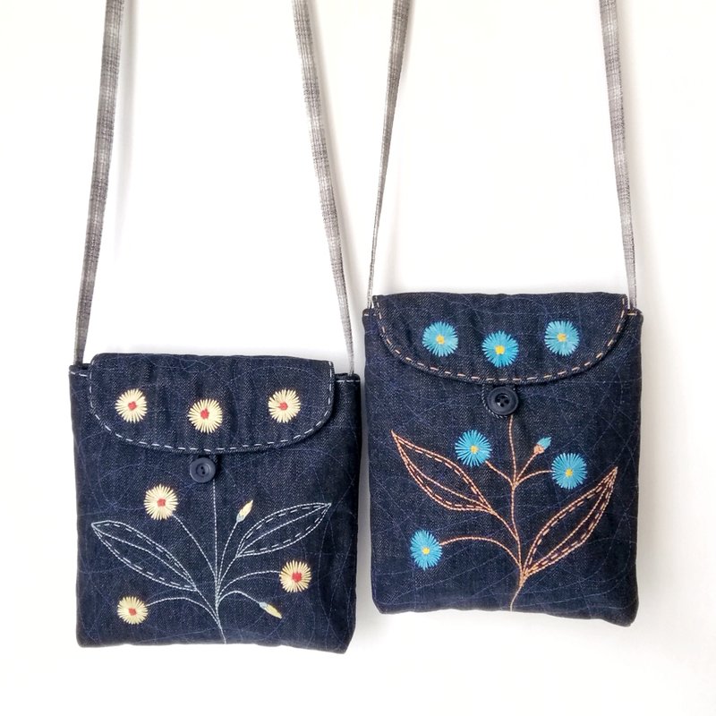 Handmade Boho Chic Small Denim Embroidered Crossbody Bags: Cute Shoulder Purses - 側背包/斜背包 - 棉．麻 