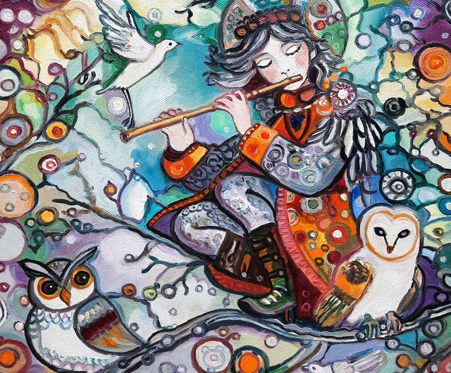 原創畫 少年と鳥 絵画 オリジナルアート 油絵 キャンバスに油彩