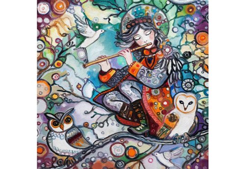 原創畫 少年と鳥 絵画 オリジナルアート 油絵 キャンバスに油彩