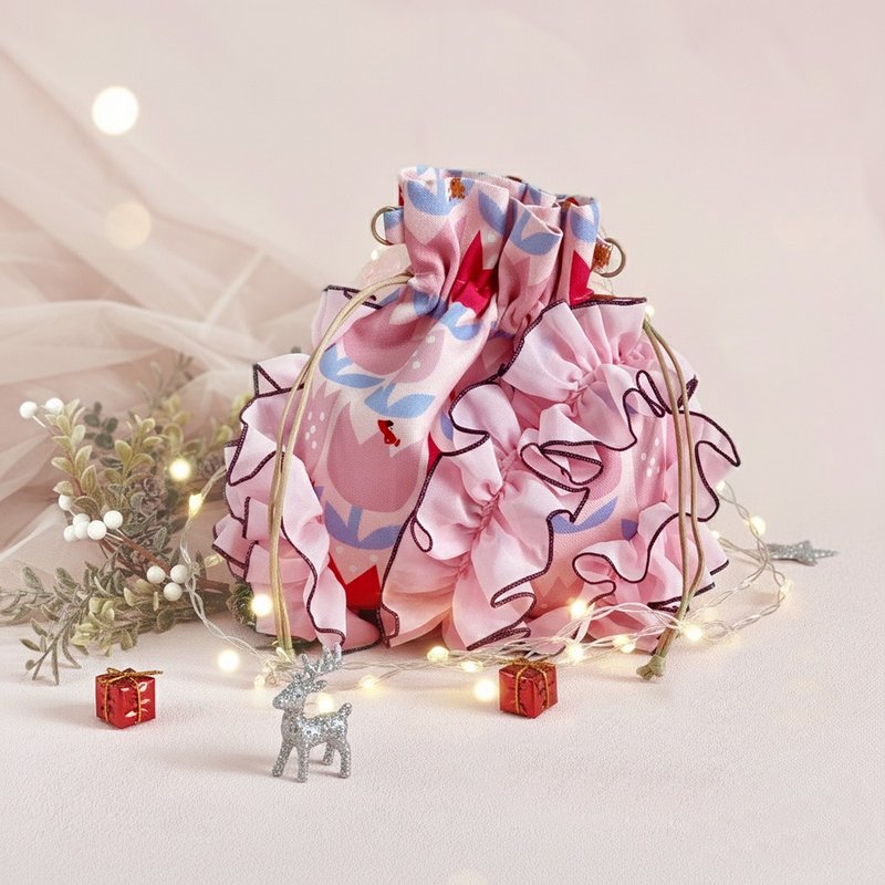 2色 蕾絲泡泡包 手提包 肩背包 側背包-粉色鬱金香 米苔目 小紅帽 - 側背包/斜背包 - 棉．麻 粉紅色