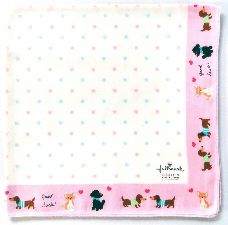 Hallmark Design Collection Vintage Handkerchief Puppies Good Luck 20 x 20 inches - 手帕 - 棉．麻 粉紅色