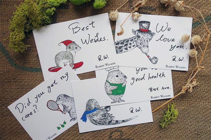 Animal illustration postcard (universal blank) - Cards & Postcards - Paper 