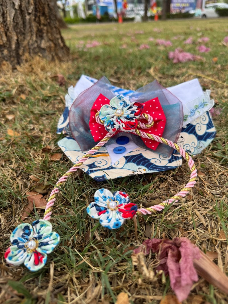 UMI Clothes  衝浪貓咪紳士領巾 - 寵物衣服 - 棉．麻 藍色