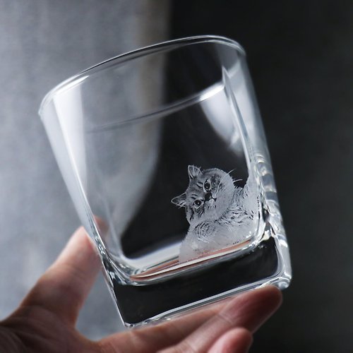 MSA玻璃雕刻 295cc【貓】(寫實版)寵物貓咪雕刻威士忌杯