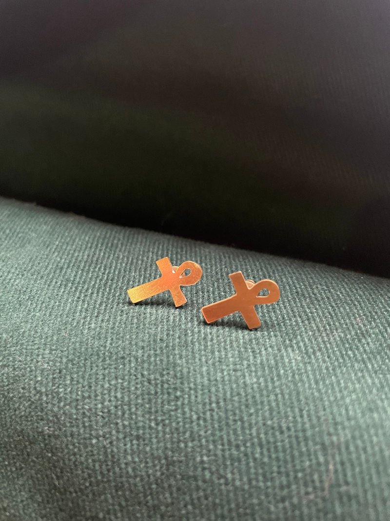 埃及系列之十三  生命之鑰 耳環 - 耳環/耳夾/耳骨夾 - 銅/黃銅 金色