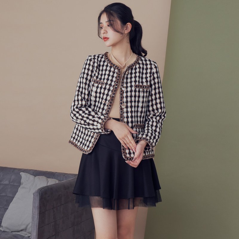 Brown Black Weave Blazer Jacket - Women's Blazers & Trench Coats - Wool Brown