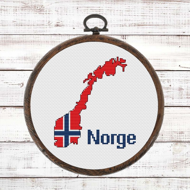 Norge map Cross Stitch pattern modern, Norway Flag Xstitch chart PDF - 手工藝教學/工具書 - 其他材質 
