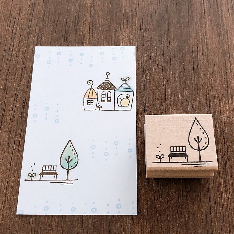 Simple Bench Wood and Futaba Pochipochi Hanko Stamp stamp - Stamps & Stamp Pads - Rubber 