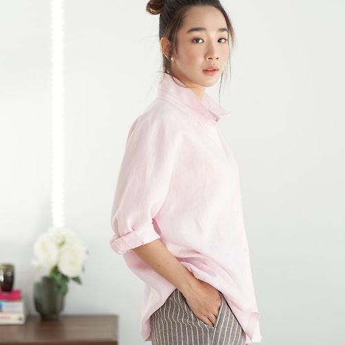 Candith Natural Linen Shirt Minimal Linen Shirt - Powder Pink