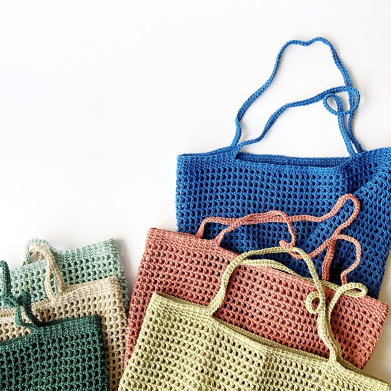 Tote Bag Shopping Bag Handbag 100% Cotton Yarn Hand Crochet Bag - กระเป๋าแมสเซนเจอร์ - ผ้าฝ้าย/ผ้าลินิน หลากหลายสี