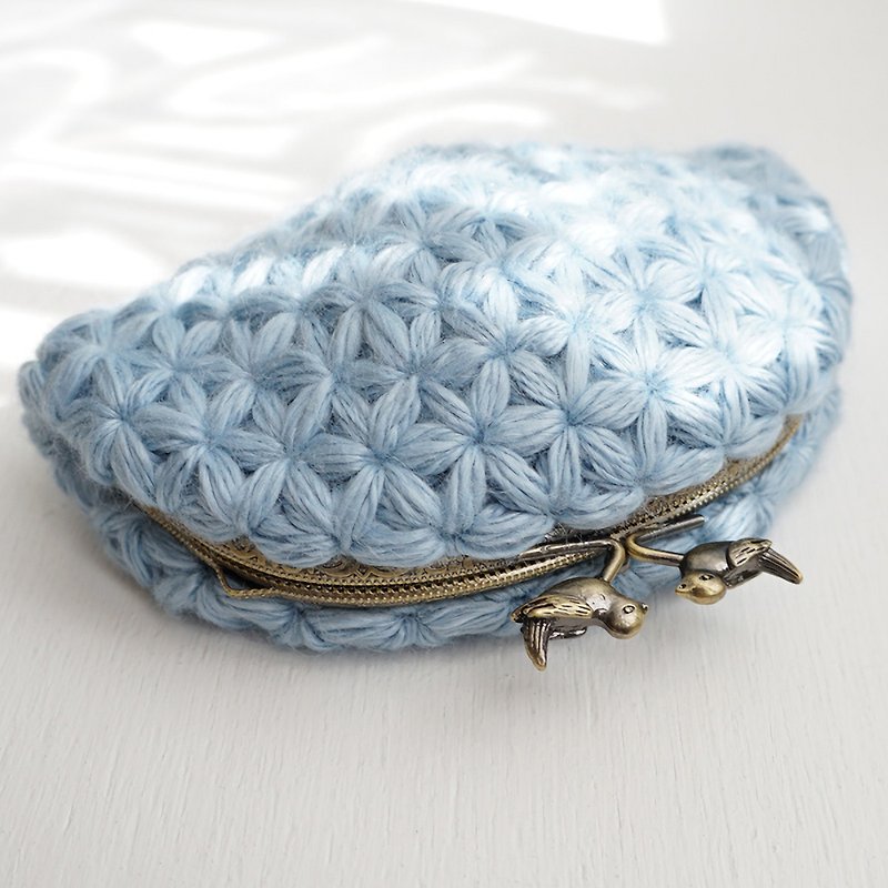 その他の素材 ポーチ ブルー - Ba-ba handmade Jasmine Stitch crochet pouch No.C1436