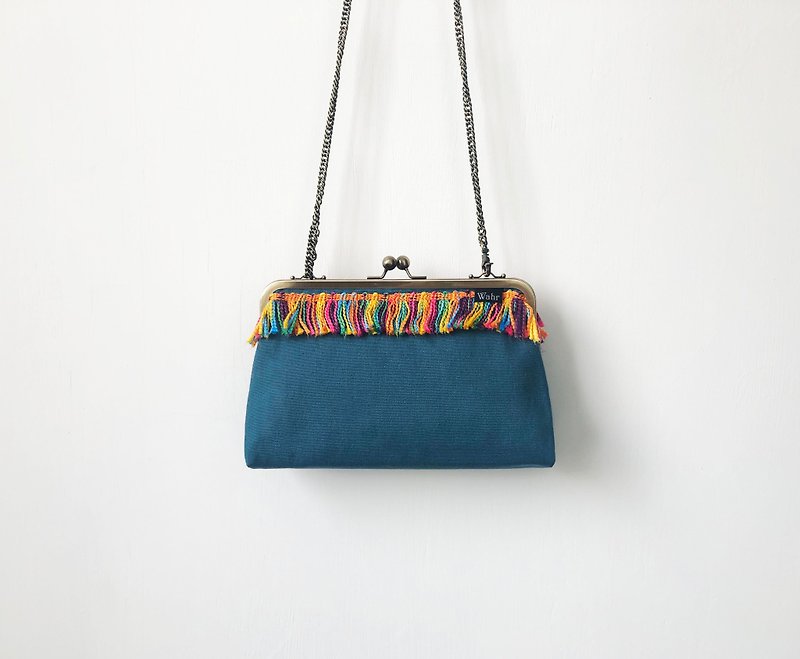 Rainbow clasp frame bag/with chain/ cosmetic bag - Clutch Bags - Cotton & Hemp Blue