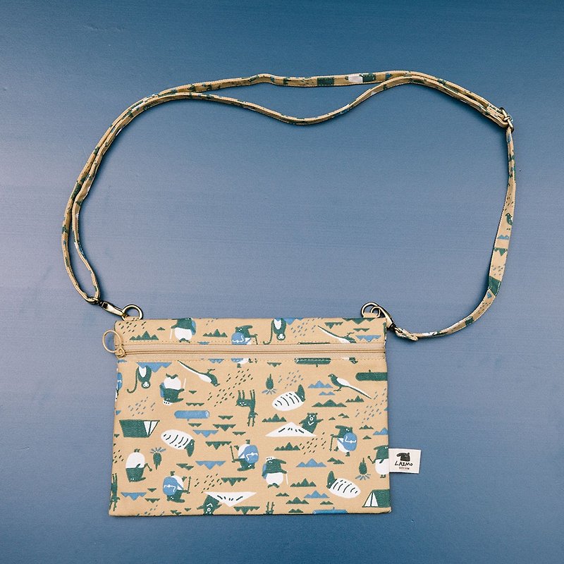 Zipper Side Bag/Limited/inBlooom x Cherng - Wild - กระเป๋าแมสเซนเจอร์ - ผ้าฝ้าย/ผ้าลินิน สีกากี