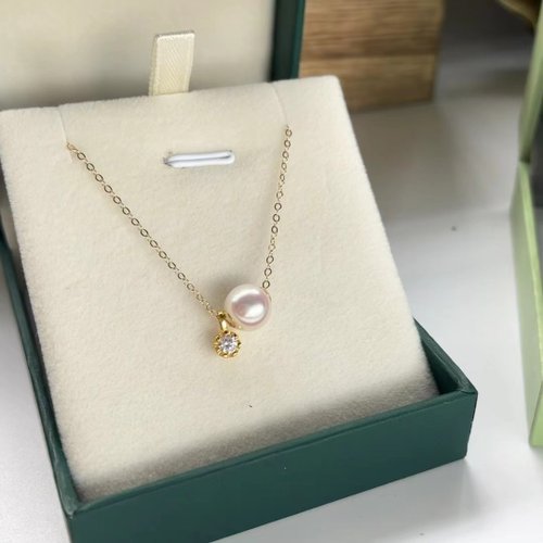 YuanPearl園珍手作 Yuan design 天然極光近正圓珍珠吊墜路路通銀鍍18k金項鍊通勤風