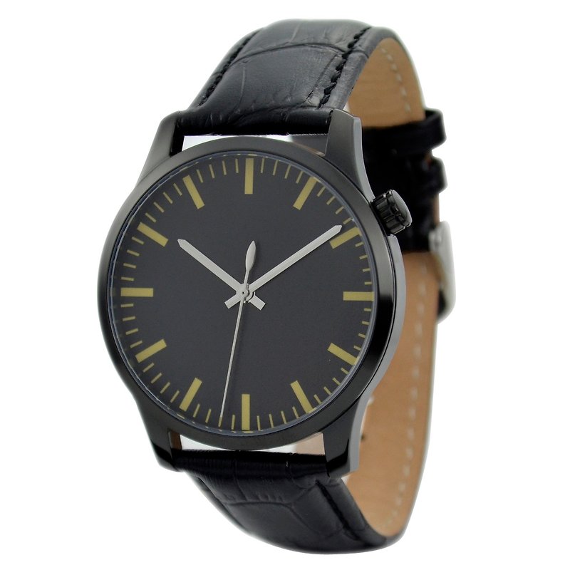 Men&#39;s Simple Watch Black Face Thick Stripes (Yellow) Black Case-Free Shipping Worldwide
