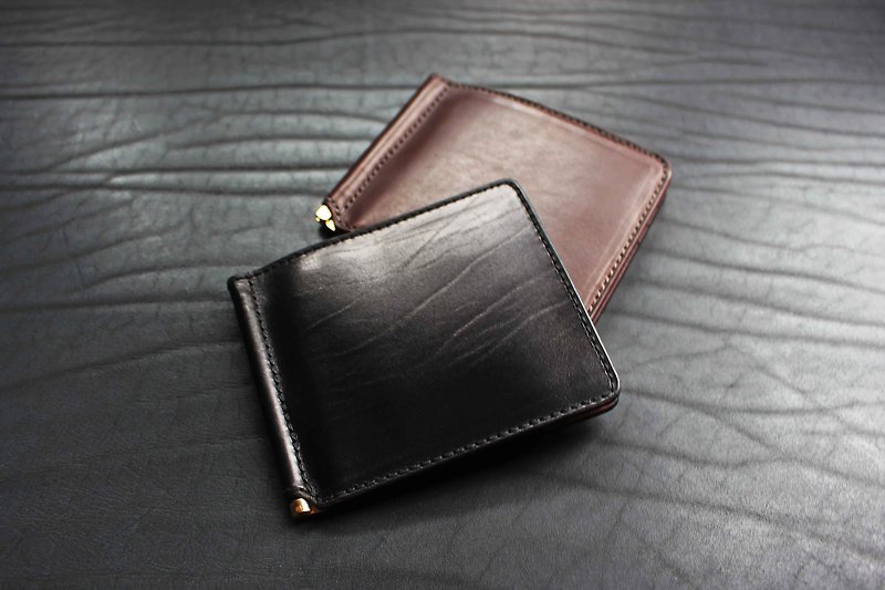 VULCAN Money Clip Wallet banknote paper clip short money clip Italian top INCAS / ILCEA vegetable tanned leather factory whole tire leather short clip three color options - Wallets - Genuine Leather Black