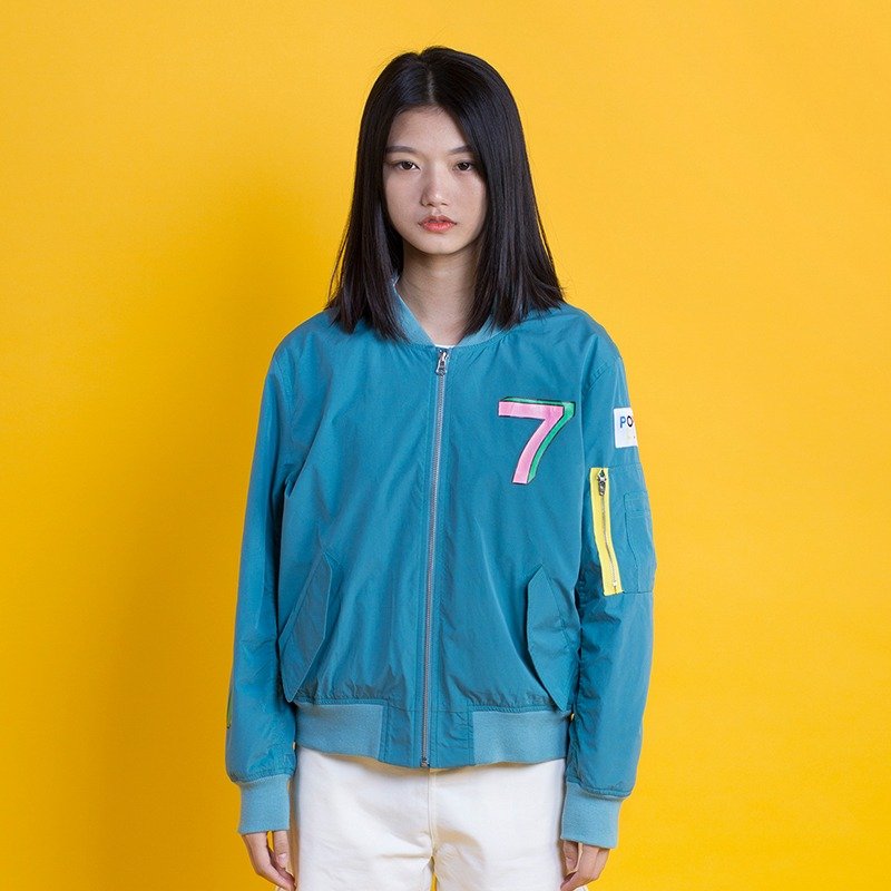 POP系列 夾克-MA1藍綠 - 女大衣/外套 - 棉．麻 藍色