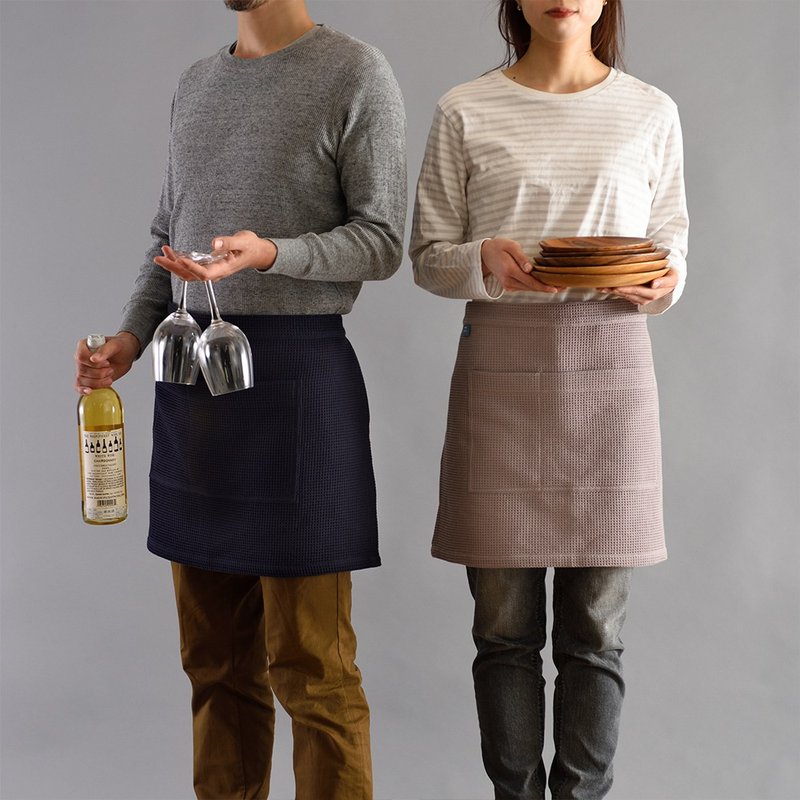 Japanese BRUNO half-length waffle apron BHK278 (two colors in total) - ผ้ากันเปื้อน - ผ้าฝ้าย/ผ้าลินิน สีน้ำเงิน