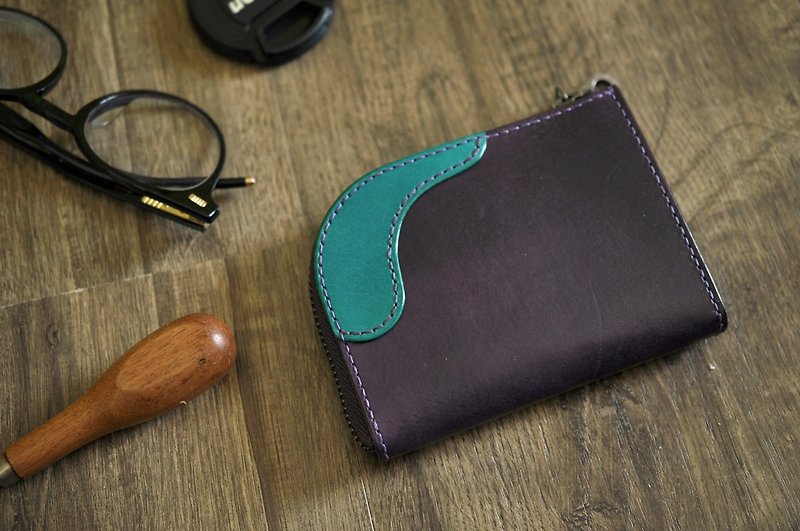 L zipper purse grape purple + sky basket [European vegetable tanned / limited / hand sewn] [17012] - Coin Purses - Genuine Leather Purple