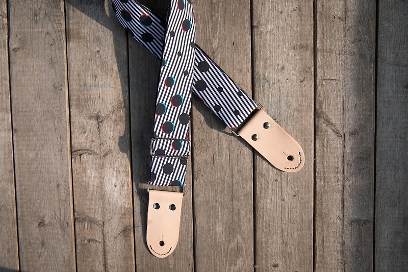 Smile guitar strap // red, blue and black dots // Guitar strap - Guitar Accessories - Other Materials 