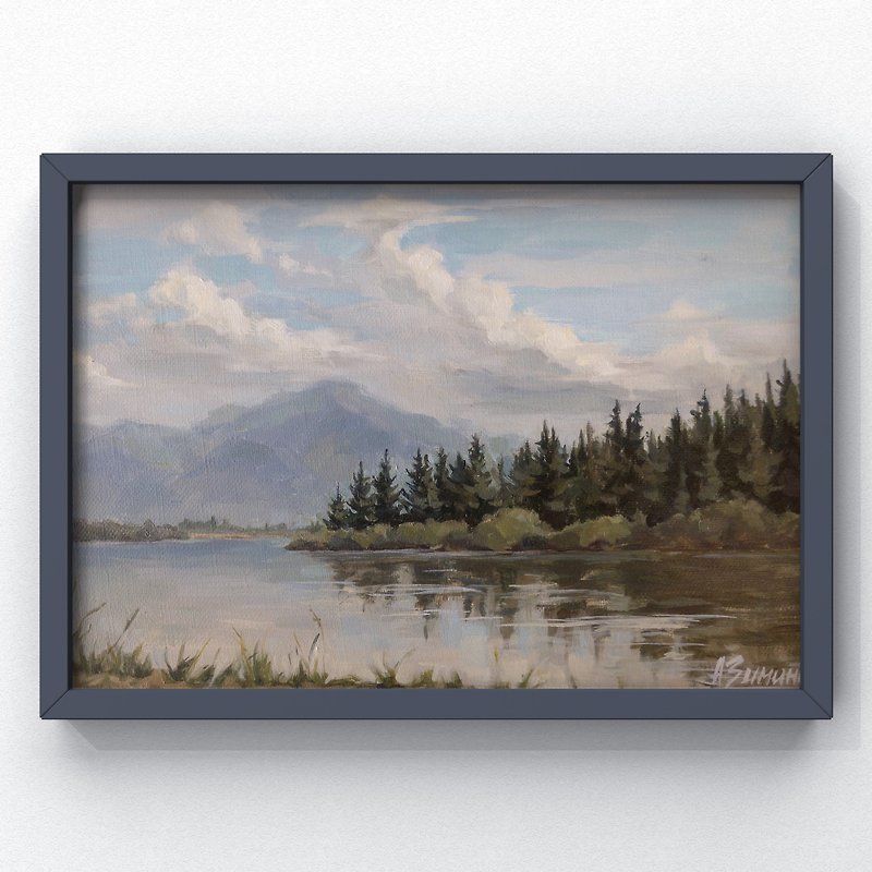 Mountain landscape oil painting Original landscape painting lake forest mountain
