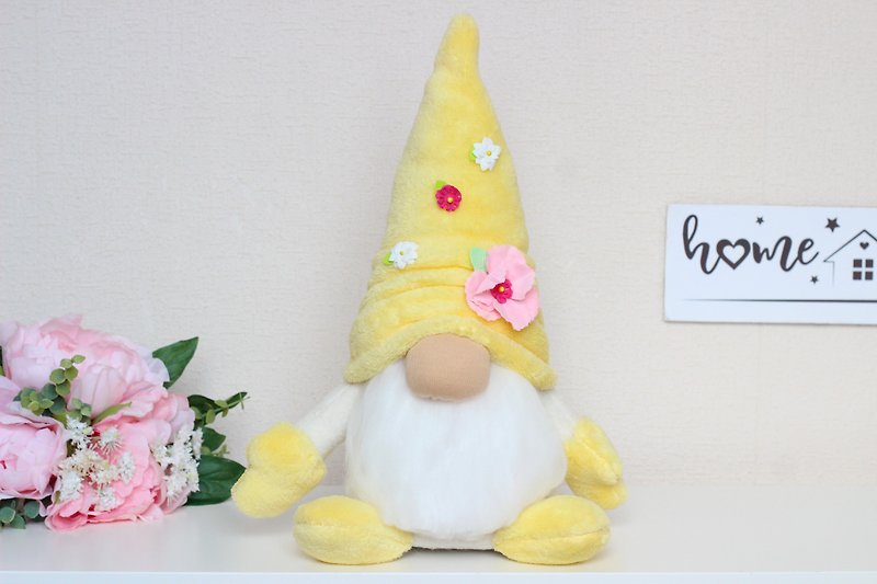 Cotton & Hemp Stuffed Dolls & Figurines Yellow - Summer Plush Flower Gnome / Large soft stuffed toy / Birthday gift for friend