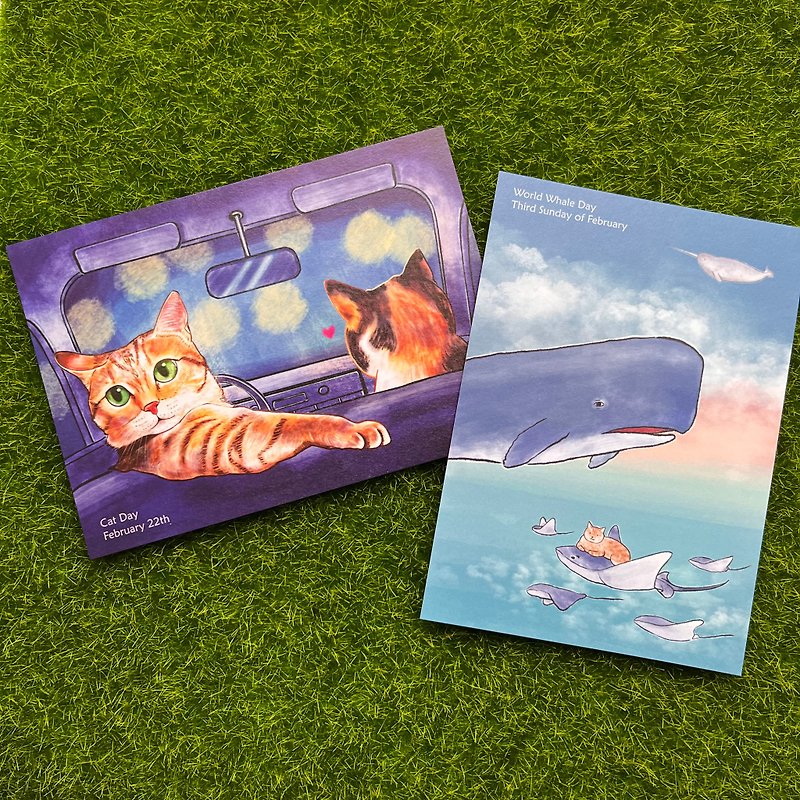 【Hello I'm Gene (Static)】World Whale Day X Cat Day (2 entries) - Cards & Postcards - Paper Blue