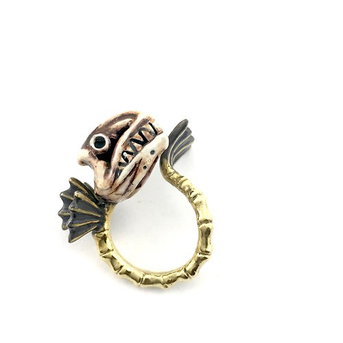 MAFIA JEWELRY Zodiac Fish bone ring is for Pisces in Brass and realistic color ,Rocker jewelry ,Skull jewelry,Biker jewelry