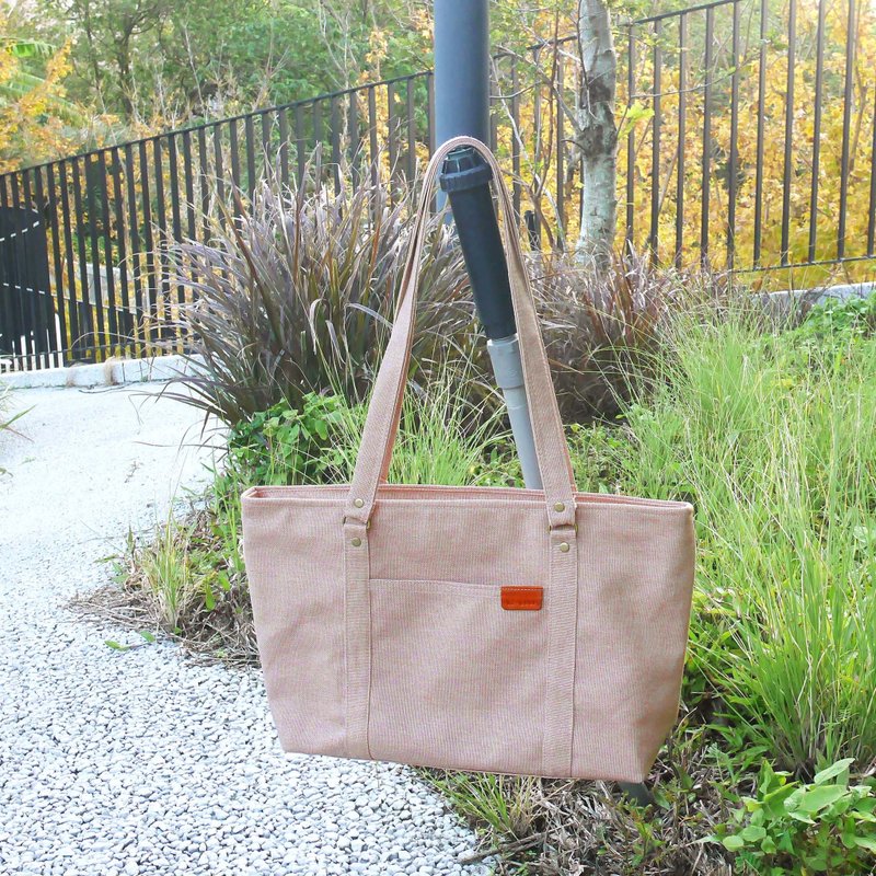 經典帆布方塊寬版學院包#82水洗奶茶色 - 手提包/手提袋 - 棉．麻 橘色