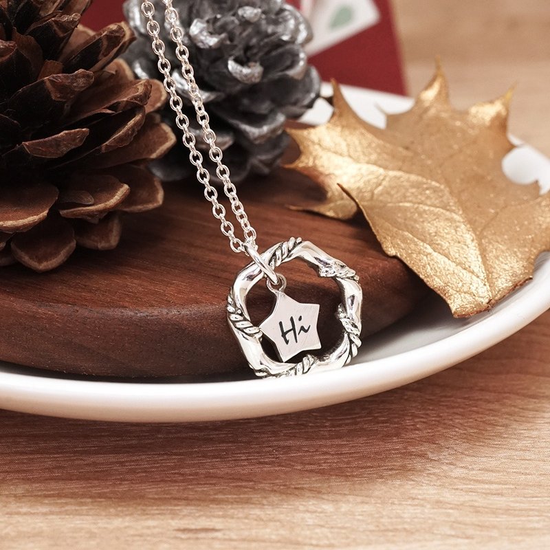 スターガイダンスリースネックレスクリスマスリース形状 925 スターリングシルバー彫刻ネックレスガールズネックレス - ネックレス - スターリングシルバー シルバー
