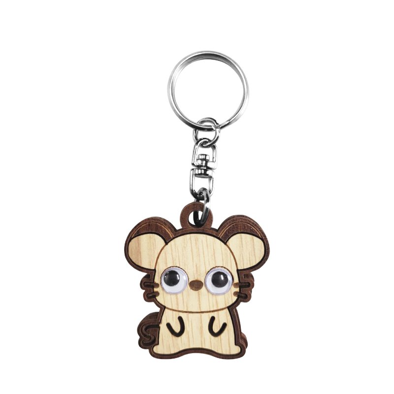 [Teacher’s Day Gift] Dong Dong Eye 12 Zodiac Keychain_Rat - Keychains - Wood Brown