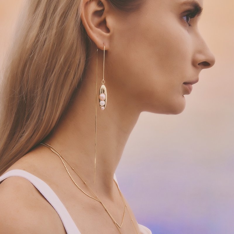 Multiverse - 時空旅行珍珠長耳線-厚鍍18K金 - 耳環/耳夾/耳骨夾 - 純銀 金色