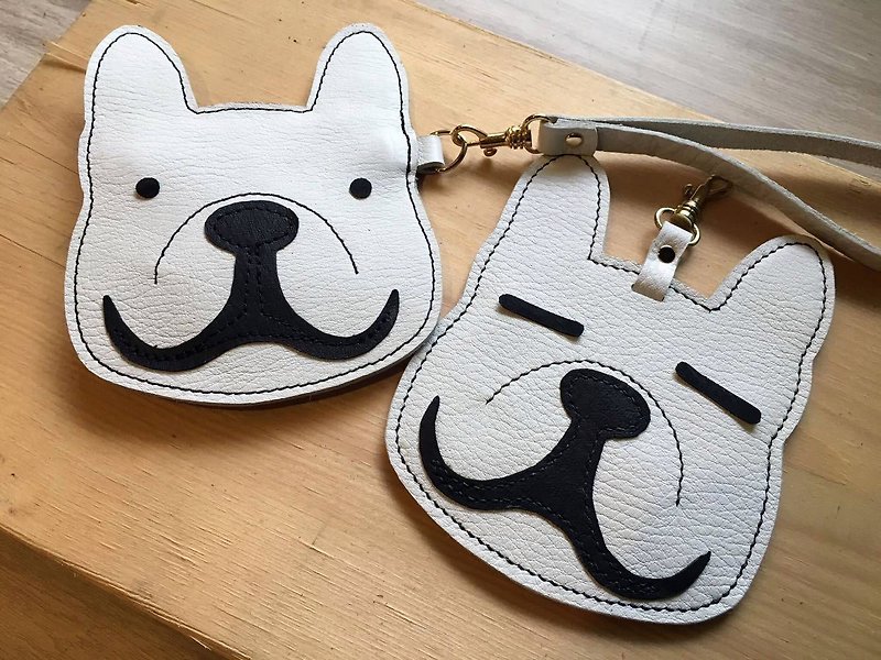 【Pets】 【Identification】 Hao's-leather hand-stitching bucket identification card 【Dog】 - ที่ใส่บัตรคล้องคอ - หนังแท้ 