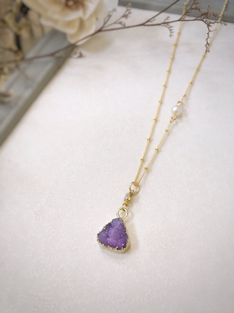 [Seasonal Sale] Mysterious Triangle Amethyst Mineral Necklace - สร้อยคอ - คริสตัล สีม่วง