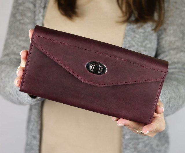 Women s leather long bag wallet with card slots and coin pocket