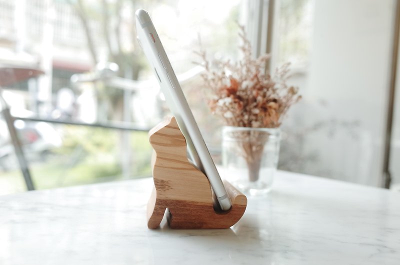 木頭 手機/平板支架 咖啡色 - 義大利Zen Forest橄欖木實木貓咪手機架 名片架