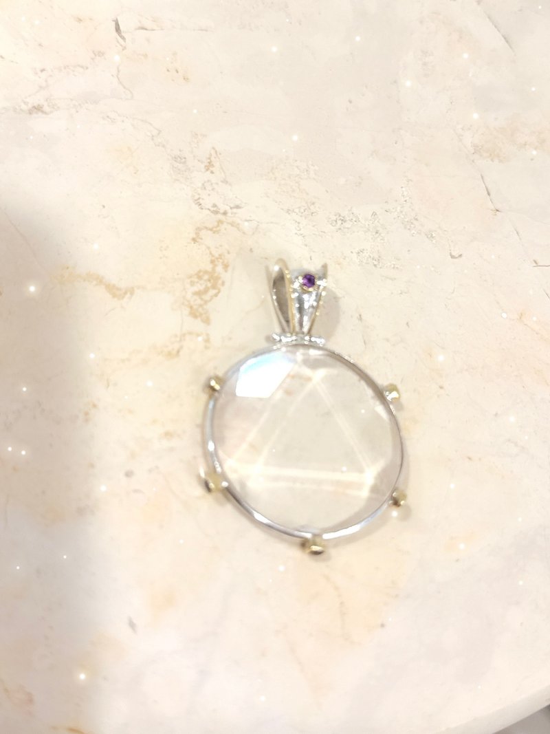大衞之星紫晶輪白水晶 - 項鍊 - 純銀 透明