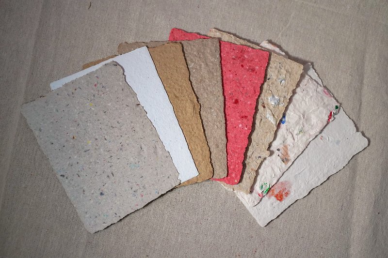 紙 カード・はがき - 廃棄物リサイクル再生紙手漉き紙A5はがきカード9色50枚