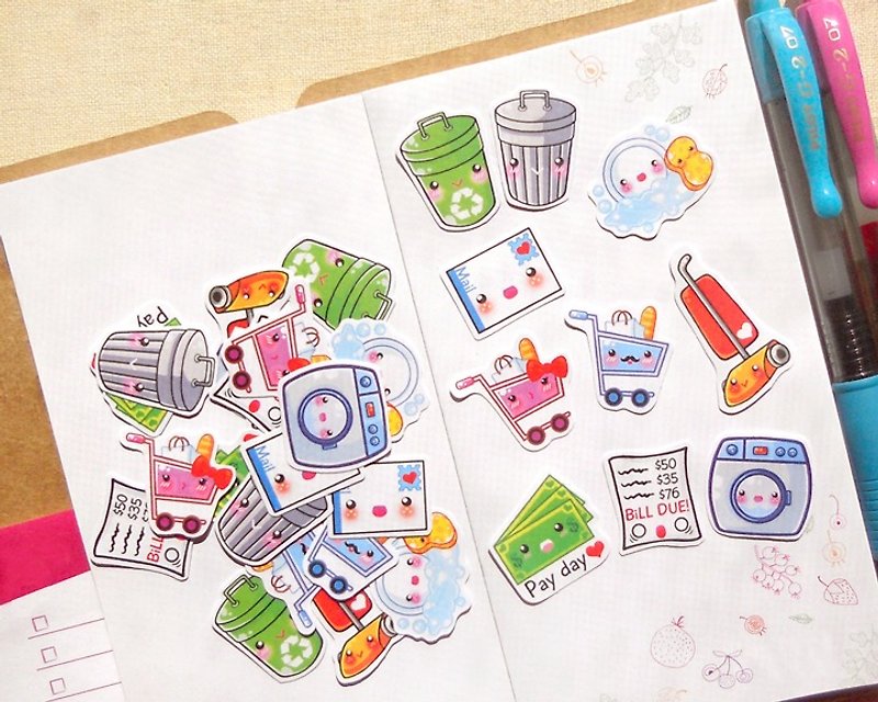 Housework Stickers 30 Pieces - Planner Stickers - Stickers for Planner - สติกเกอร์ - กระดาษ หลากหลายสี