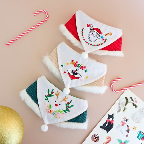Purrcraft Christmas pet bandana,ebroideried bib for cat and small dog for X'mas,3 colors
