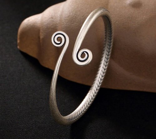 garyjewelry Real 990 Silver Fine Jewelry Neutral Vintage Engraving Snake Bone Bangle Carve