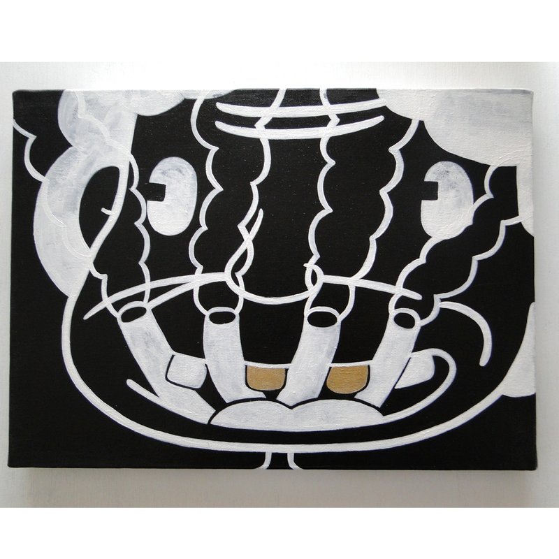 タバコを吸うおばあちゃんのグラフィティアート 原画 絵画 キャンバス画 人物画 モノクロ - 海報/掛畫/掛布 - 顏料 黑色