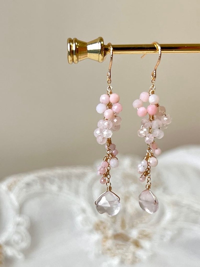 Cherry Blossom Pink Opal Pink Opal Stone Quartz Morganite Popular Love 14KGF gold-filled earrings - ต่างหู - เครื่องประดับพลอย สึชมพู