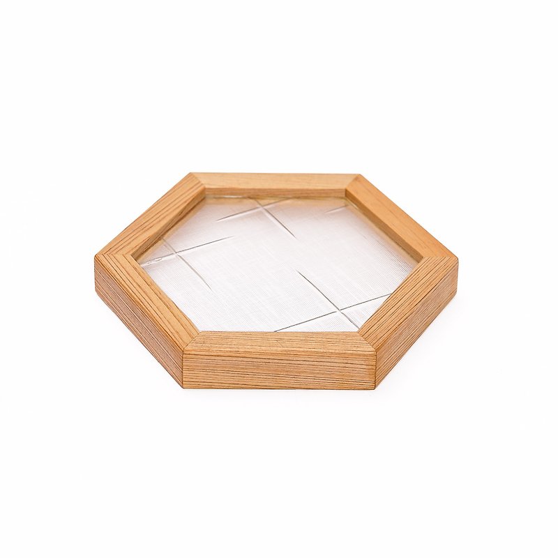 Exclusive order. Embossed glass cypress tray / jewelry storage tray - simple Silver star - ที่รองแก้ว - ไม้ สีนำ้ตาล